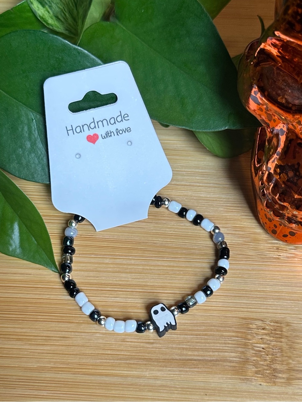 👻✨ Ghost Stretchy Beaded Bracelet | Handmade | Clay‎ Ghost Charm 👻